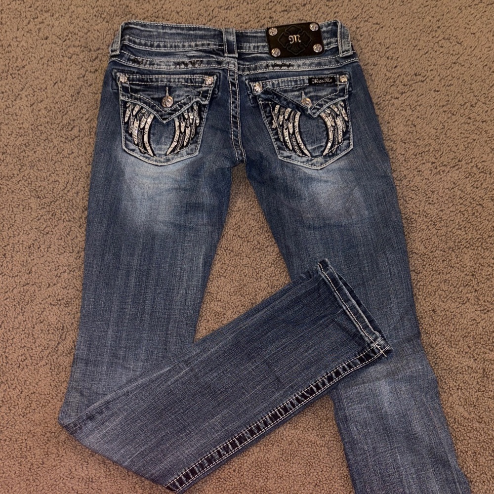 Miss Me Blue Straight Leg Jeans with Embellished Pockets